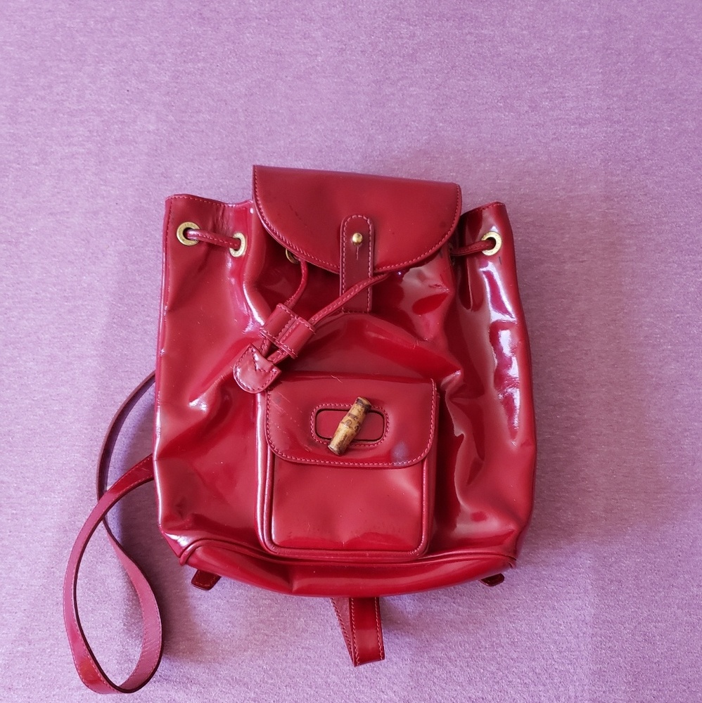 Red Gucci Bamboo Mini Backpack
